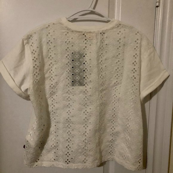 Crochet Lace Back Short Sleeve Top White -… - Picture 3 of 9